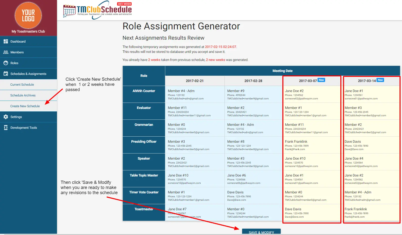 TMClubSchedule: Automatic Schedule Generator